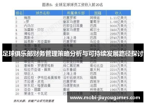 足球俱乐部财务管理策略分析与可持续发展路径探讨